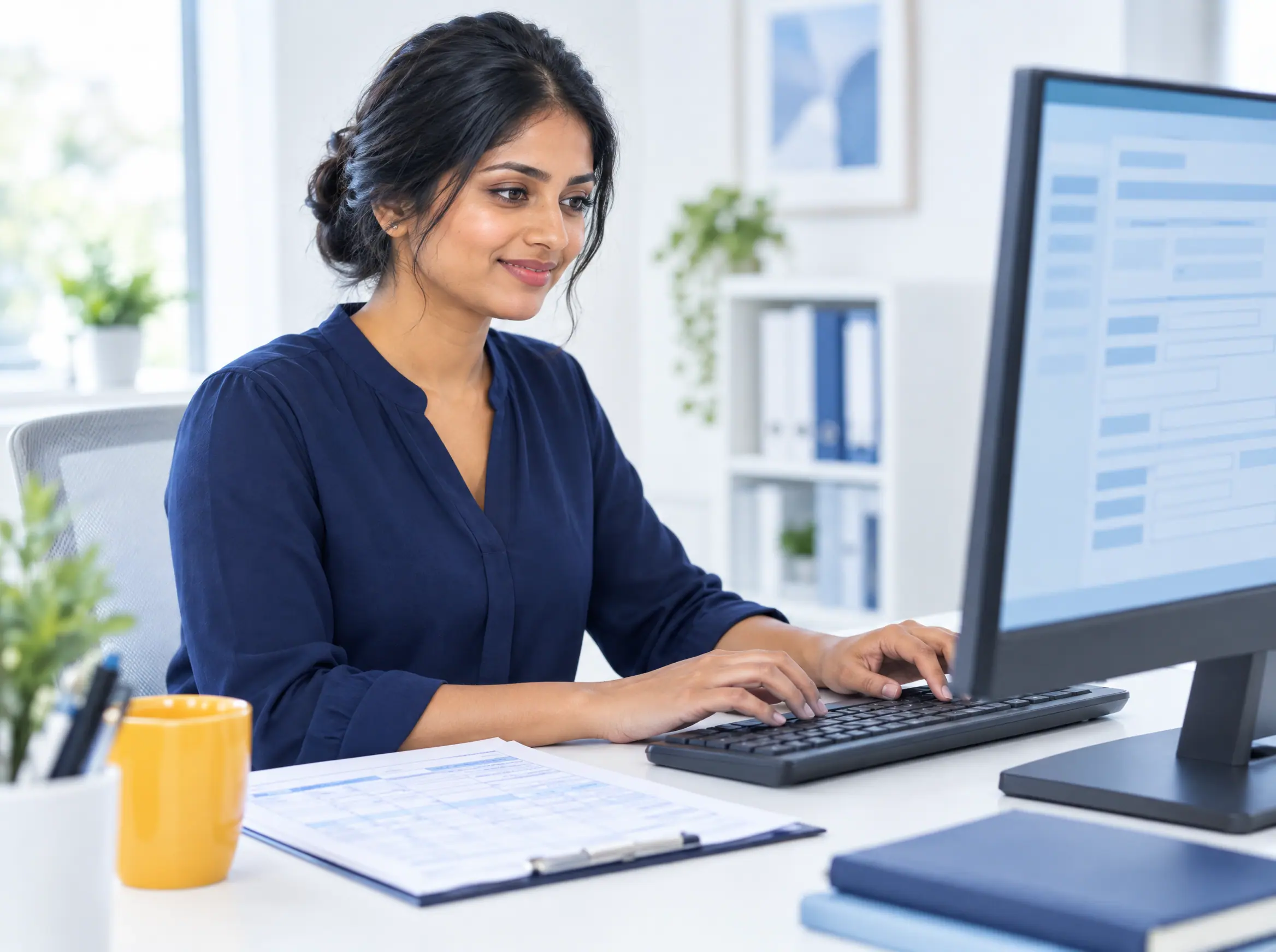 A billing specialist entering charges from a superbill into the practice management system